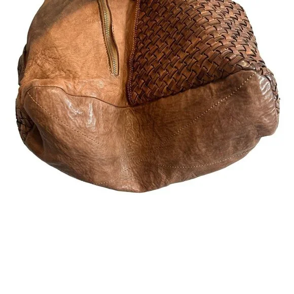 Langellotti Woven Buckskin Leather Brown Hobo Shoulder Bag Bags